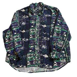 Vtg Guess Georges Marciano Shirt Mens Medium Purple Green Button Up Abstract 90s